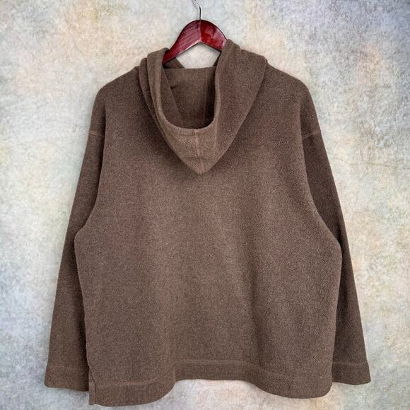 VTG Y2K Eddie Bauer Fleece Hoodie Sweatshirt Sz M Green Gray Pullover - Picture 3 of 7